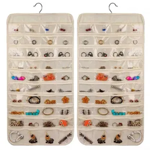Double Sided Hanging Jewelry Organizer Non-Woven Clear Pocket Storage Bag For Necklace Earring Ring Small Items