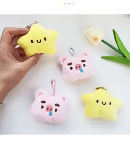 Süße Cartoon Stern und Schwein Plüsch Schlüsselanhänger, weiche flauschige Taschenanhänger.