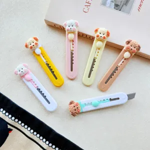Cúter Portátil de Cachorro Lindo Estilo Crema Mini Cortador de Cajas Papelería de Estudiante