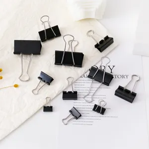 Set di fermagli in metallo nero, varie dimensioni, morsetti resistenti per organizzazione ufficio.