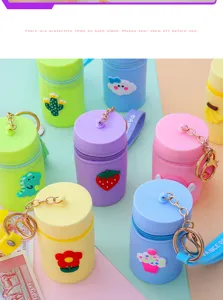 Cute mini silicone bucket bag coin purse portable headphone storage bag keychain pendant