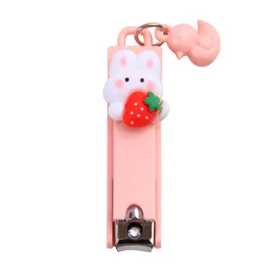 Tagliaunghie con coniglio rosa dei cartoni animati e ciondolo anatra strumento di manicure portatile