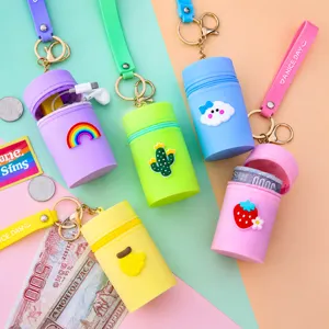 Cute Mini Silicone Bucket Bag Portable Coin Purse Earring Storage Bag Pendant Keychain Macaron Style