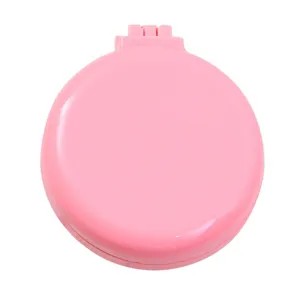 Mini foldable round pocket hair brush with mirror portable pink makeup comb for travel