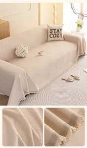 Funda de sofa de chenilla jacquard protector de muebles con flecos detalle de cerca