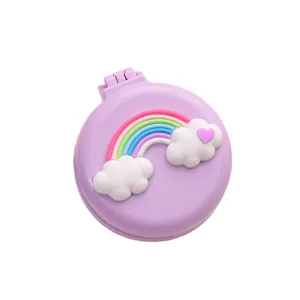 Piccola spazzola per capelli pieghevole portatile da donna, pettine rotondo viola con arcobaleno.