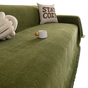 Funda de Sofá de Chenilla de Color Sólido Antideslizante Resistente Al Desgaste Protector de Muebles Manta Lavable Con Borlas para Sofá de Sala