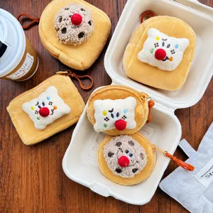 Cute Toast Biscuit Plush Coin Purse Pendant Kawaii Cartoon Stuffed Food Wallet Bag Key Chain Gift For Women
