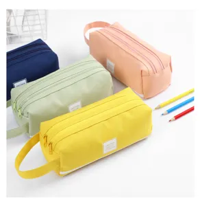 Grand étui à crayons en toile à double couche, joli sac de rangement pour fournitures scolaires.