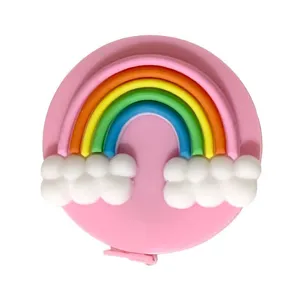 Cute cartoon pink rainbow mini retractable tape measure for portable body waist tool.
