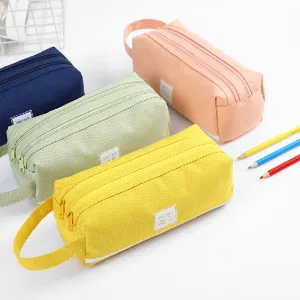 Grande Capacité Toile Trousse à Crayons Double Couche Multifonctionnel Pochette de Papeterie Étudiant Sac à Stylo Fournitures Scolaires de Bureau