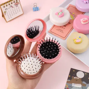 Brosse a cheveux pliable portable avec miroir mini coussin d air massage peigne mignon pour femme