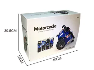 Detail view of the remote control stunt motorcycle toy packaging box with dimensions displayed.