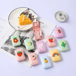 Étui de lentilles de contact mignon et portable dessin animé boîte double en plastique avec miroir mini boîte de rangement de voyage kit de soin
