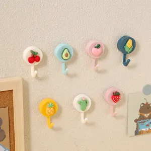 Cute Cartoon Wall Hook Seamless Sticky Hook Student Dormitory Door Key Hanger Plastic Animal Fruit Decorative Wall Hook