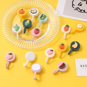 Cute cartoon adhesive wall hooks, punch-free sticky hooks for dorm room key hanging.
