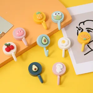 Cute cartoon adhesive wall hooks set multi-style flat lay top view for room decor