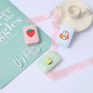Ensemble d'étui de lentilles de contact mignon et portable avec boîte double et pince.