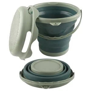 Collapsible beach bucket set for kids, thick wheat straw folding water toy for outdoor play.