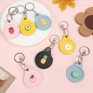 Cute cartoon leather teardrop access card cover and protective case for smart key tags and airtag.