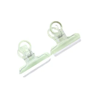Multifunctional transparent binder clips, green plastic paper clamps for office and home.