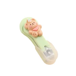 Cortauñas portátil lindo con oso de dibujos animados, funda protectora y diseño plegable hogar