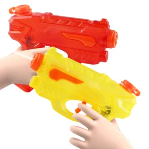 17cm translucent kids water gun toy, vibrant red and yellow squirt guns for outdoor beach fun.