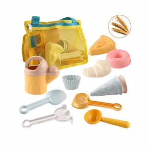 Kids Beach Toys Wheat Straw Sand Toy Set Outdoor Digging Tools Watering Pot With Crossbody Mesh Bag Kids Summer Beach Play
