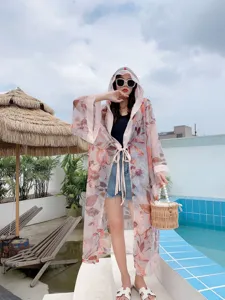 Women's floral hooded beach sun protection cardigan long sleeve cover up summer