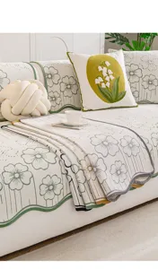 Detailed view of luxury chenille sofa cushion cover with elegant floral jacquard design.