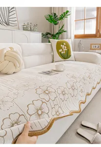 Luxurious chenille sofa cushion with elegant floral jacquard design for cozy home decor.
