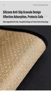 Detailed view of non-slip sofa cushion with silicone particles and black edge binding.