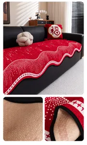 Red chenille sofa cushion with jacquard anti-slip backing, modern minimalist living room decor.