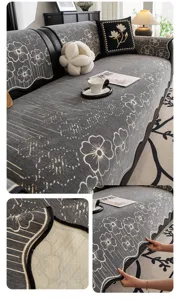 Grey chenille sofa cushion with floral pattern, high density non-slip backing for modern home.