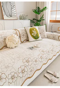 Nordic style chenille non-slip sofa cover with elegant floral jacquard design for living room