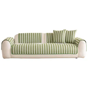 Universal Chenille Striped Leaf Pattern Sofa Cover Non-Slip Bordered Furniture Protector Cushion For Living Room Bedroom