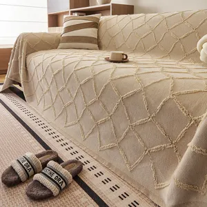 Chenille Rhombus Pattern Sofa Cover Anti-Slip Cat Scratch Proof Furniture Protector Four Seasons Modern Minimalist Sofa Towel Blanket