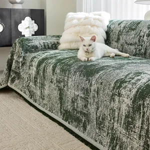 Nordische Stijl Chenille Sofahanddoek Donkergroen Effen Kleur Decoratieve Deken Met Kwastenfranje Voor Woonkamer