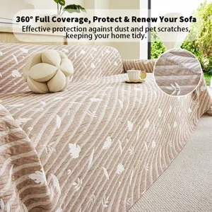 Quilted sofa cover with elegant leaf pattern, offering full 360-degree protection for home furniture.