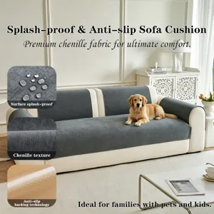 Housse de Canapé Minimaliste en Chenille Antidérapante Résistante aux Éclaboussures Coussin de Canapé Couleur Unie Protection de Meubles