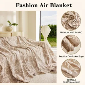 Detailed view of the premium knit jacquard sofa blanket featuring elegant leaf patterns.