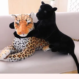 Peluches réalistes de léopard et panthère noire poupées d'animaux jouet cadeau détail.