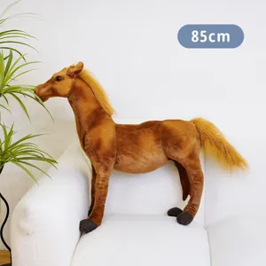 Cavallo di peluche simulato 85cm marrone in piedi bambola di pezza per decorazione casa