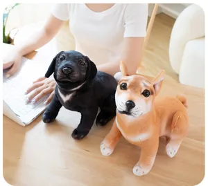 Realistic simulation puppy plush toy cute black dog and shiba inu doll desktop ornament