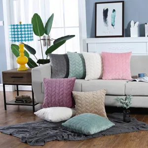Cojín decorativo de terciopelo suave con textura de hoja acolchada, sofá moderno.