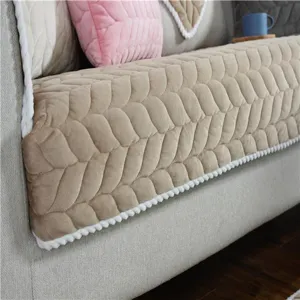 Winter dicker Plüsch Sofabezug Kaki gestepptes Sofa Kissen mit süßem Pompon Fransen Dekor
