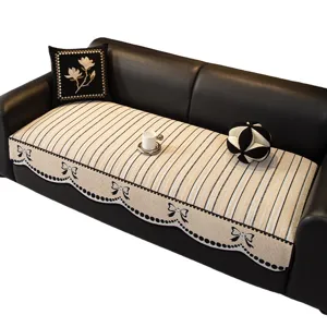 Chenille Striped Bow Sofa Cushion Simple Modern Jacquard Anti-Slip Sectional Sofa Cover Four Seasons Universal Furniture Protector