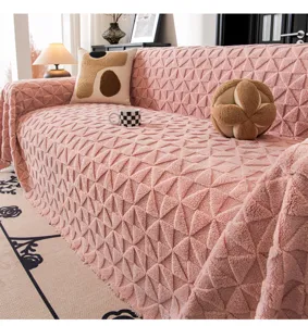 Housse de Canapé Unie en Velours Épaissi Housse de Canapé Minimaliste Texturée Chic