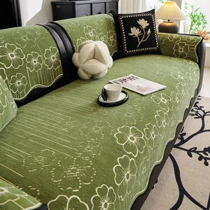 High Density Chenille Petal Texture Sofa Cushion Jacquard Anti-Slip Sofa Cover Skin Friendly Simple Decorative Furniture Protector Mat For Living Room Home
