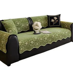 Chenille floral sofa cover high density non slip sofa cushion green slipcover for living room
